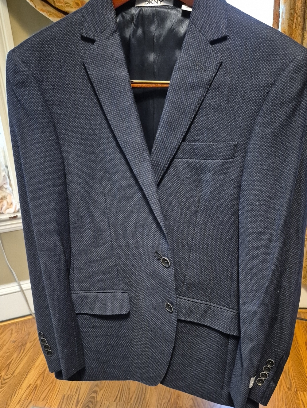 DKNY Men's Dark Blue Textured Two-Button Blazer Size 38S